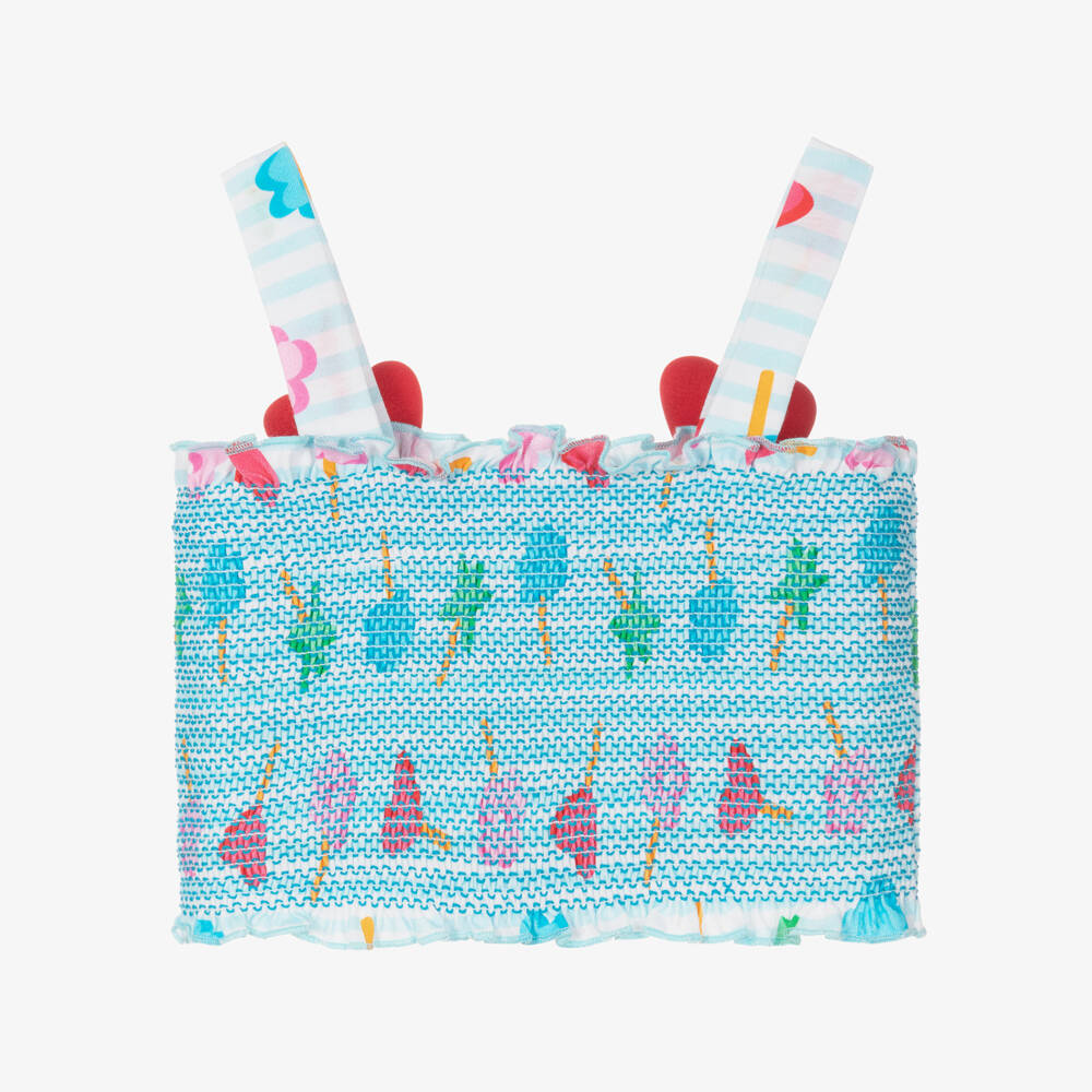 Agatha Ruiz de la Prada-Girls Blue Striped Lollipop Cotton Crop Top | Childrensalon Outlet