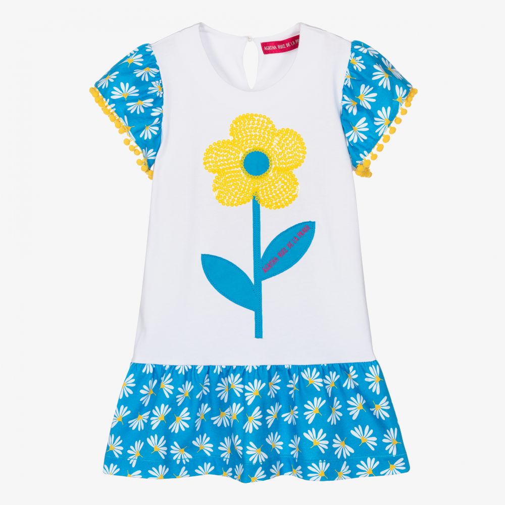 Agatha Ruiz de la Prada - Girls Blue & White Floral Dress | Childrensalon
