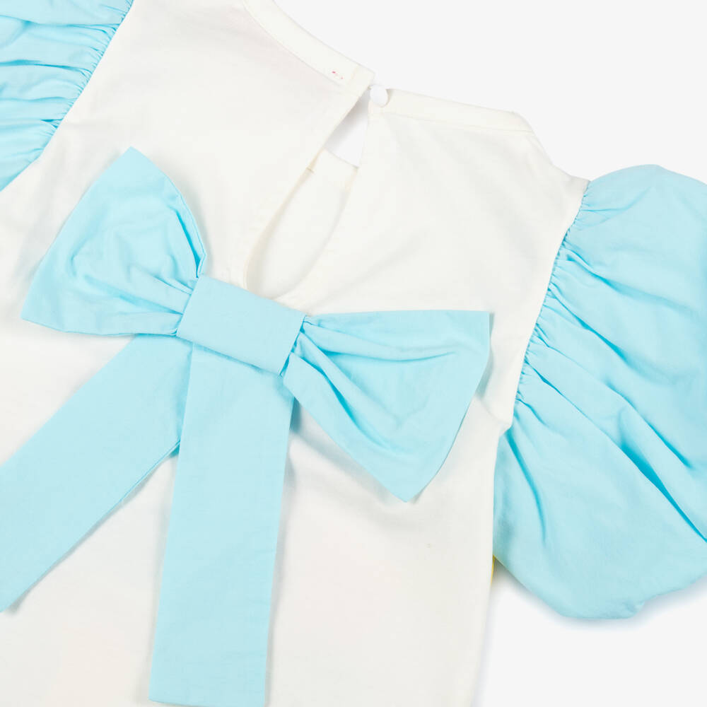 Agatha Ruiz de la Prada-Girls Blue & White Puff Sleeve Top | Childrensalon Outlet