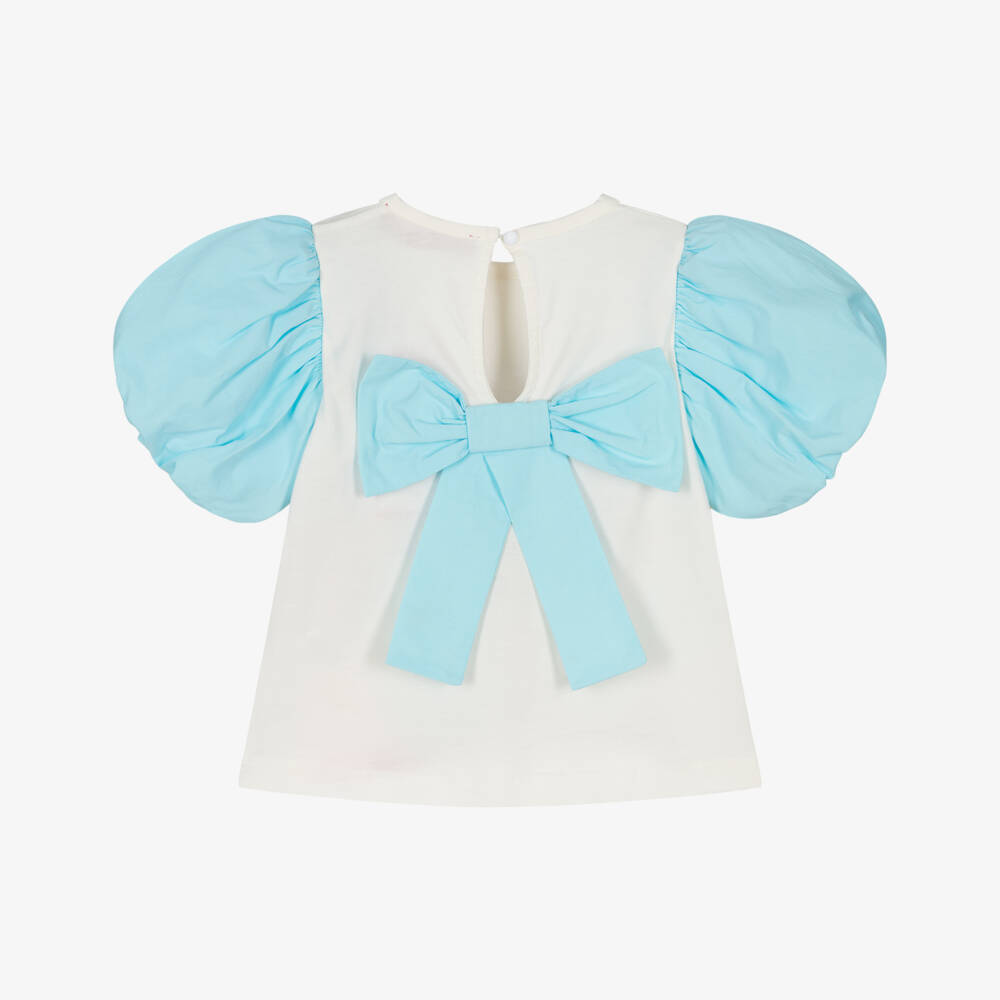 Agatha Ruiz de la Prada-Girls Blue & White Puff Sleeve Top | Childrensalon Outlet