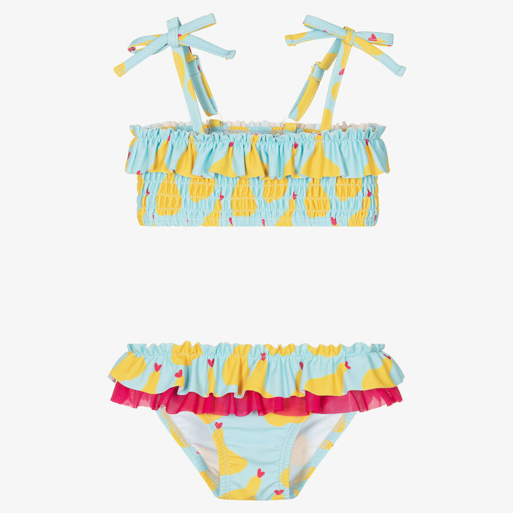 Agatha Ruiz de la Prada - Girls Blue & Yellow Pear Print Bikini | Childrensalon