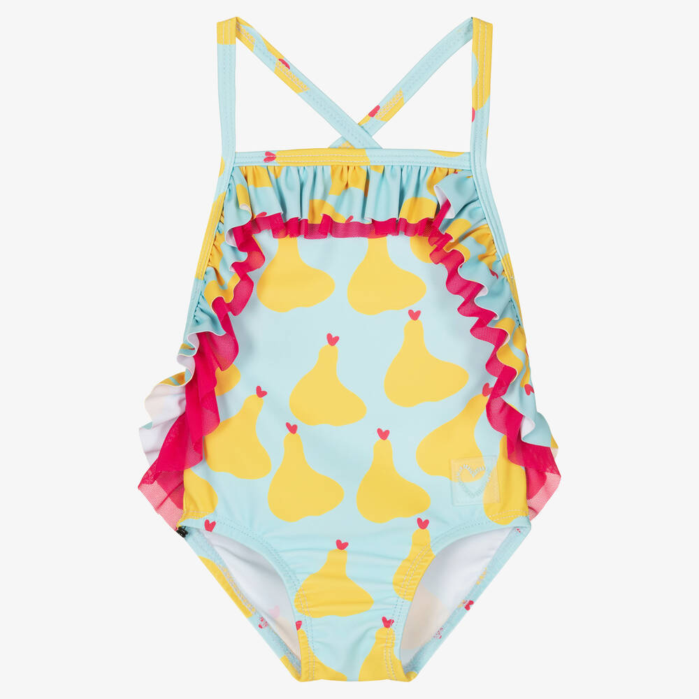 Agatha Ruiz de la Prada - Girls Blue & Yellow Pear Print Swimsuit | Childrensalon
