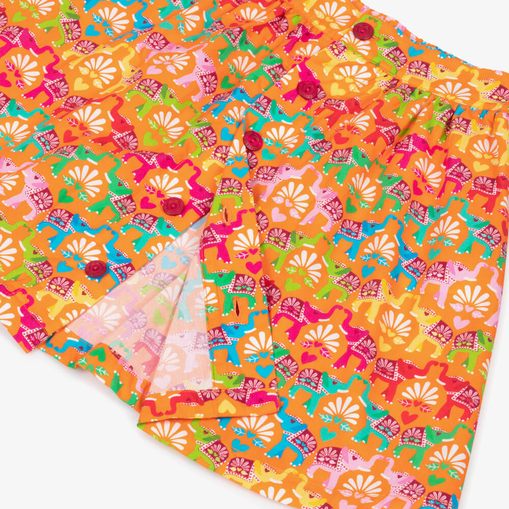 Agatha Ruiz de la Prada-Girls Bright Orange Cotton Elephant Print Skirt | Childrensalon Outlet