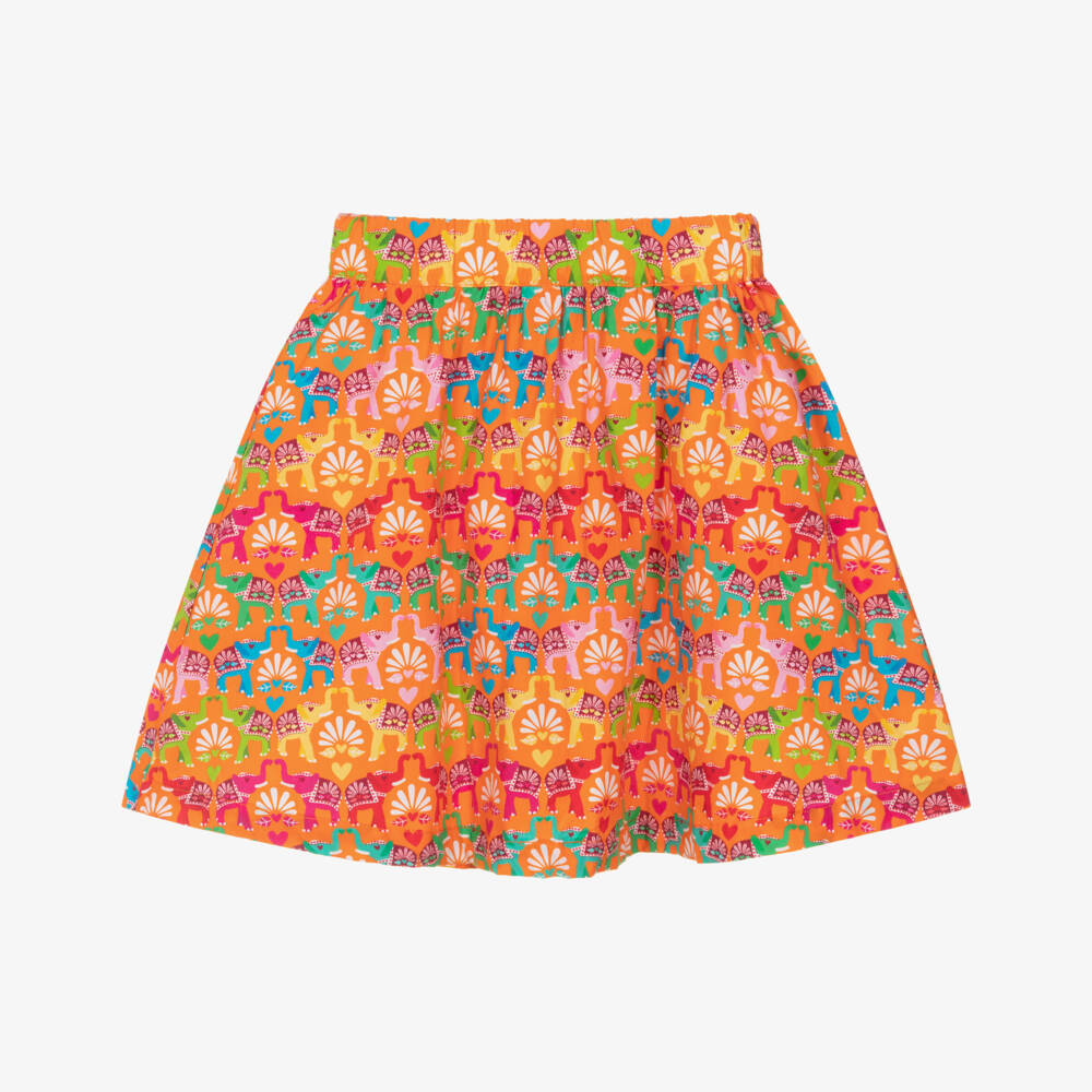 Agatha Ruiz de la Prada-Girls Bright Orange Cotton Elephant Print Skirt | Childrensalon Outlet