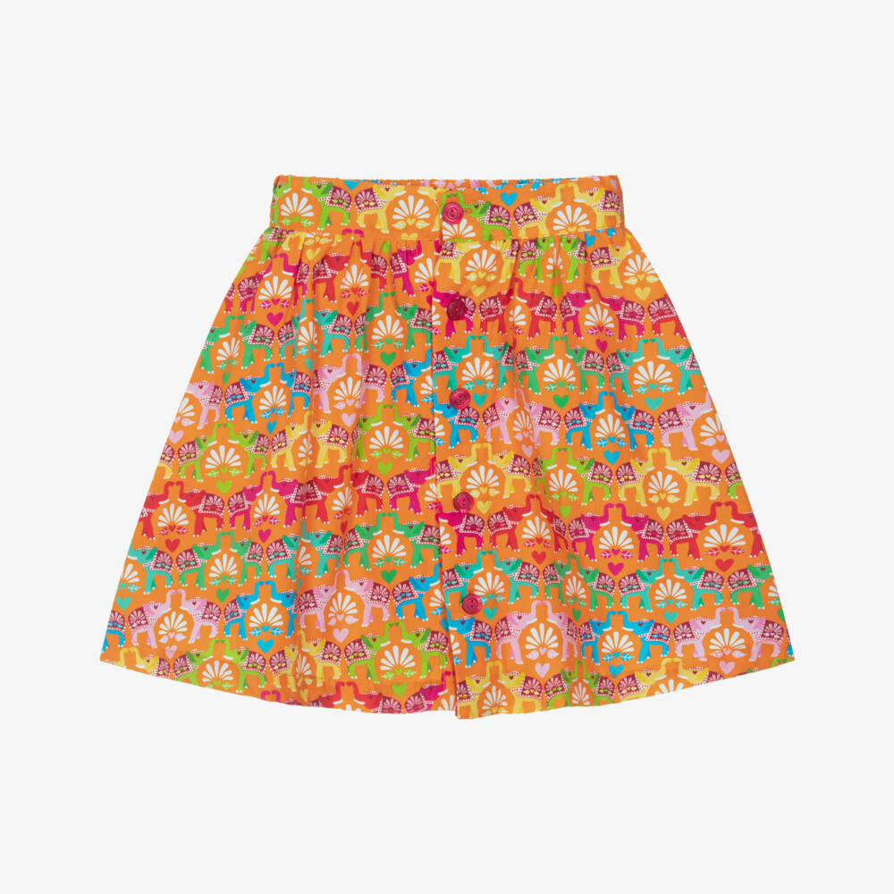 Agatha Ruiz de la Prada-Girls Bright Orange Cotton Elephant Print Skirt | Childrensalon Outlet