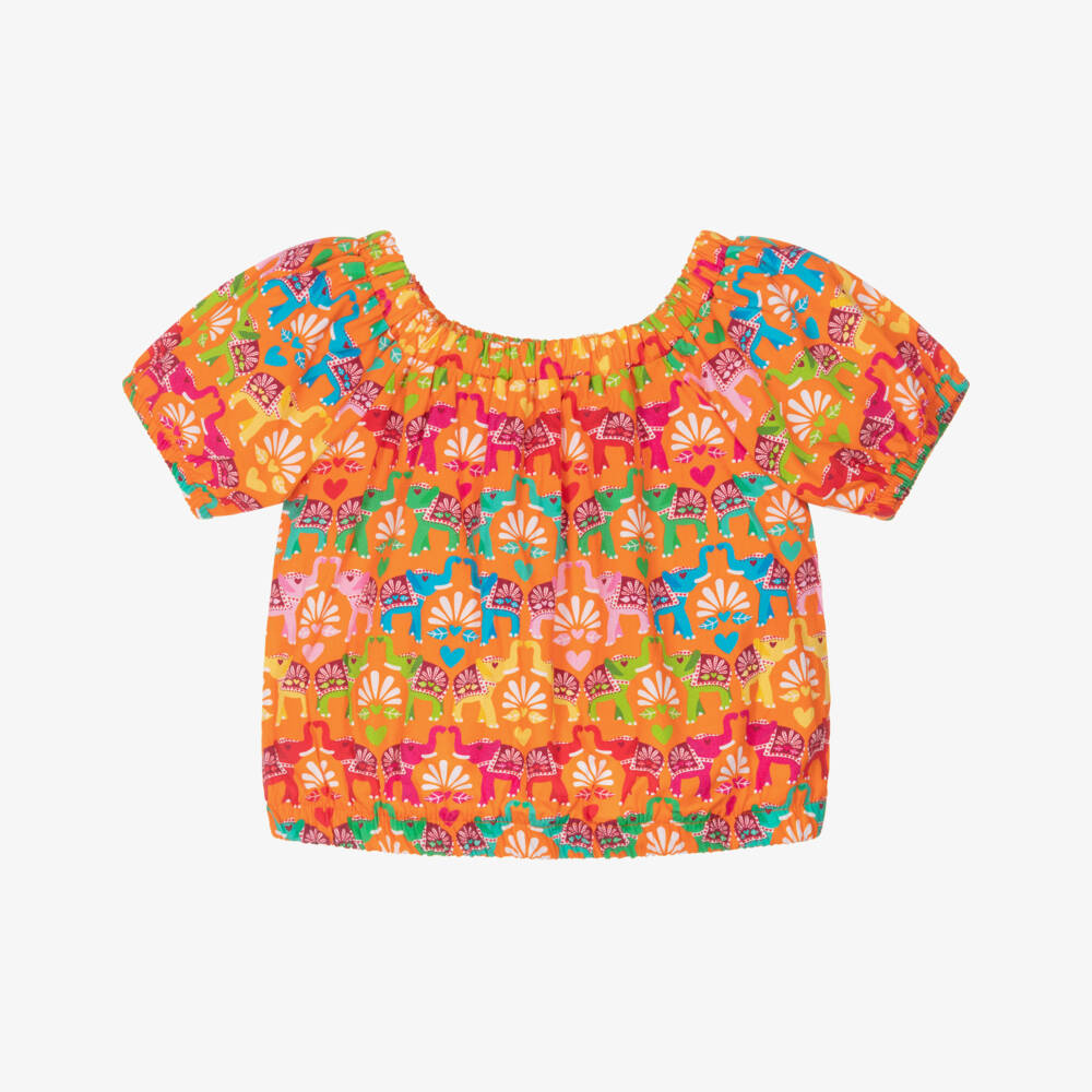 Agatha Ruiz de la Prada-Girls Bright Orange Elephant Print Blouse | Childrensalon Outlet