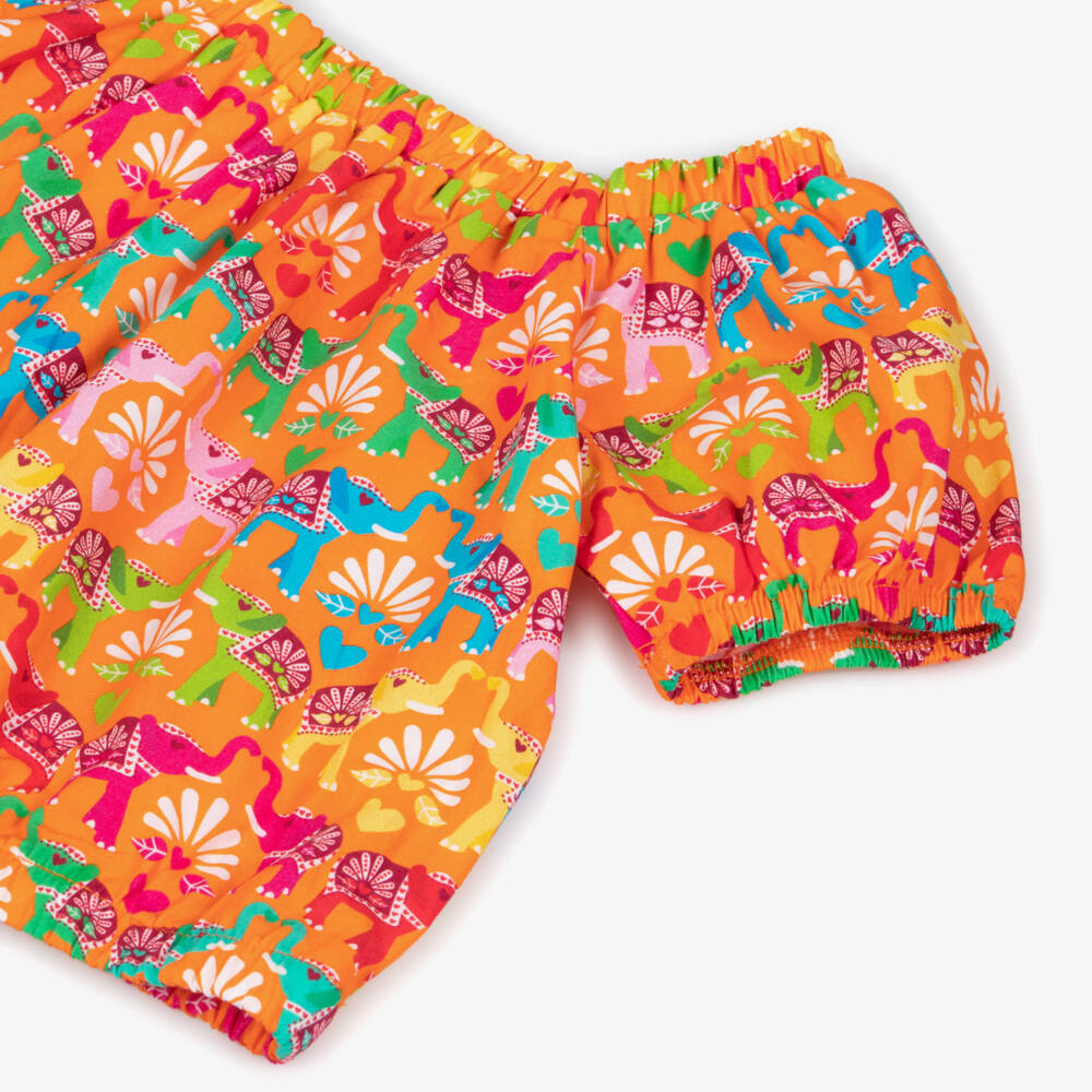Agatha Ruiz de la Prada-Girls Bright Orange Elephant Print Blouse | Childrensalon Outlet