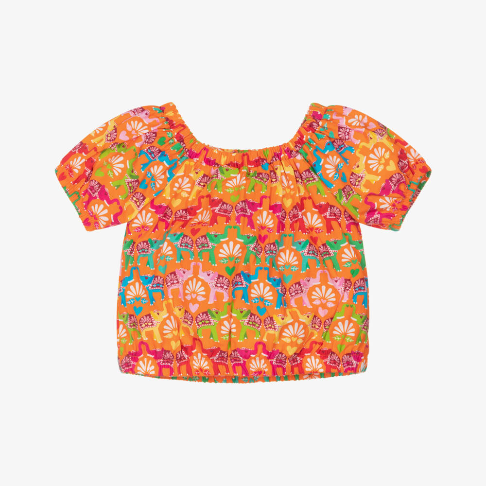 Agatha Ruiz de la Prada-Girls Bright Orange Elephant Print Blouse | Childrensalon Outlet