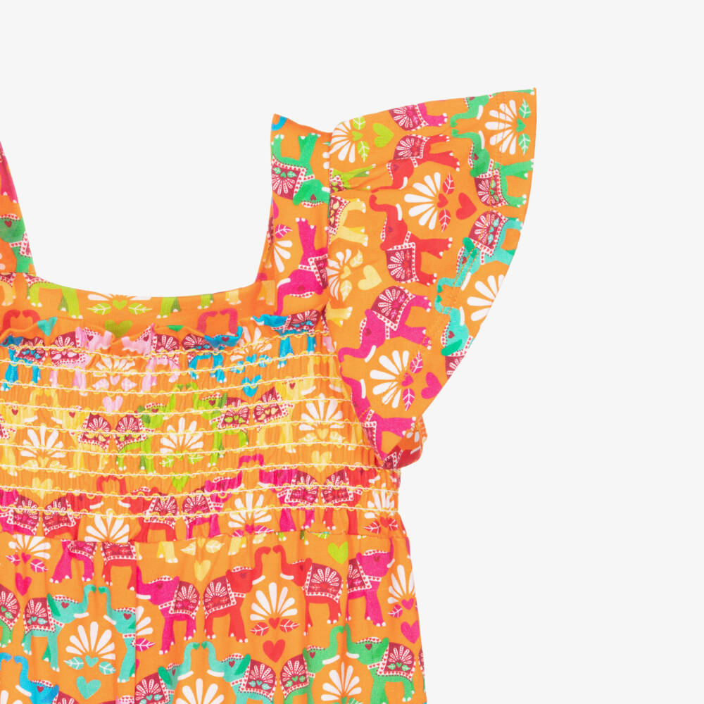 Agatha Ruiz de la Prada-Girls Bright Orange Jumpsuit with Elephant Print | Childrensalon Outlet