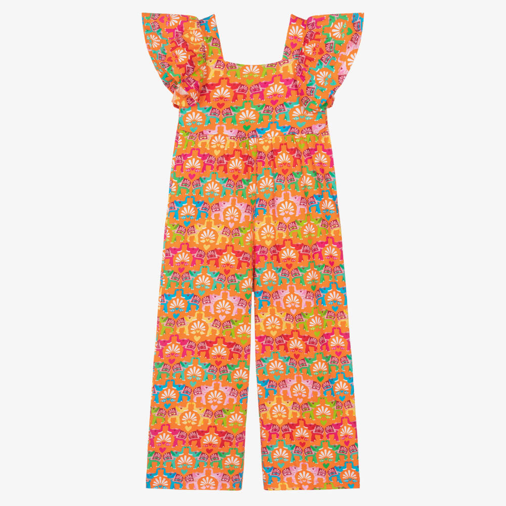 Agatha Ruiz de la Prada-Girls Bright Orange Jumpsuit with Elephant Print | Childrensalon Outlet