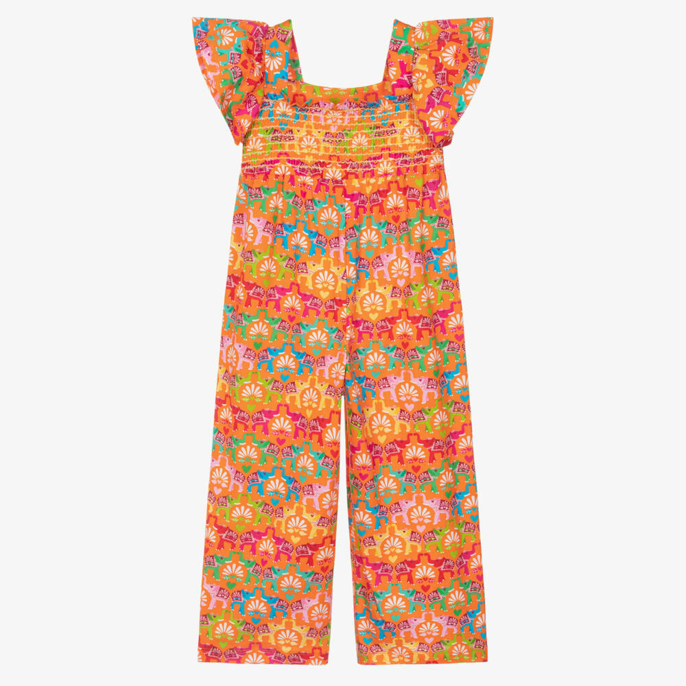 Agatha Ruiz de la Prada-Girls Bright Orange Jumpsuit with Elephant Print | Childrensalon Outlet