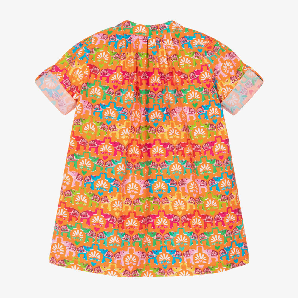 Agatha Ruiz de la Prada-Girls Bright Orange Shirt Dress with Elephant Print | Childrensalon Outlet