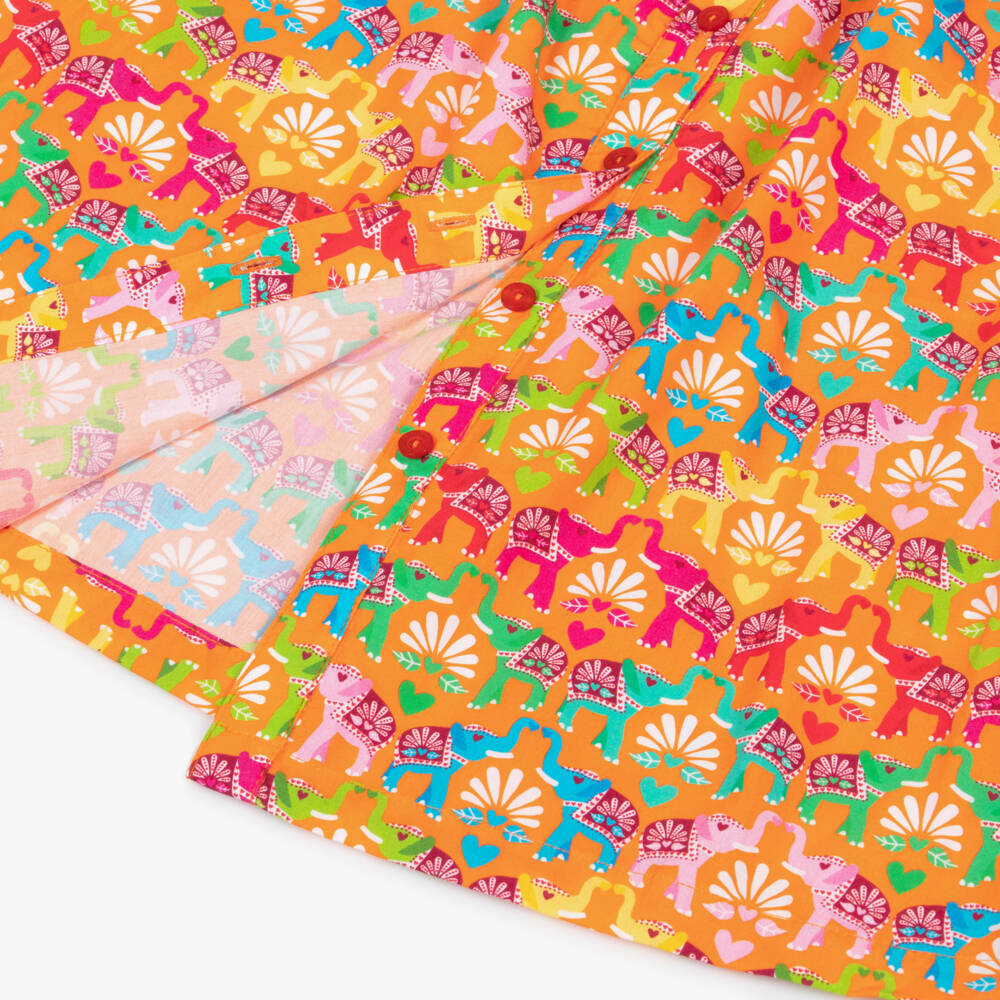 Agatha Ruiz de la Prada-Girls Bright Orange Shirt Dress with Elephant Print | Childrensalon Outlet