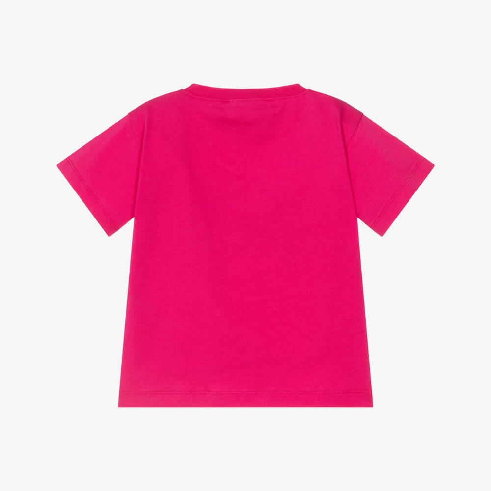 Agatha Ruiz de la Prada-Girls Bright Pink Cotton T-Shirt with Elephants Motif | Childrensalon Outlet