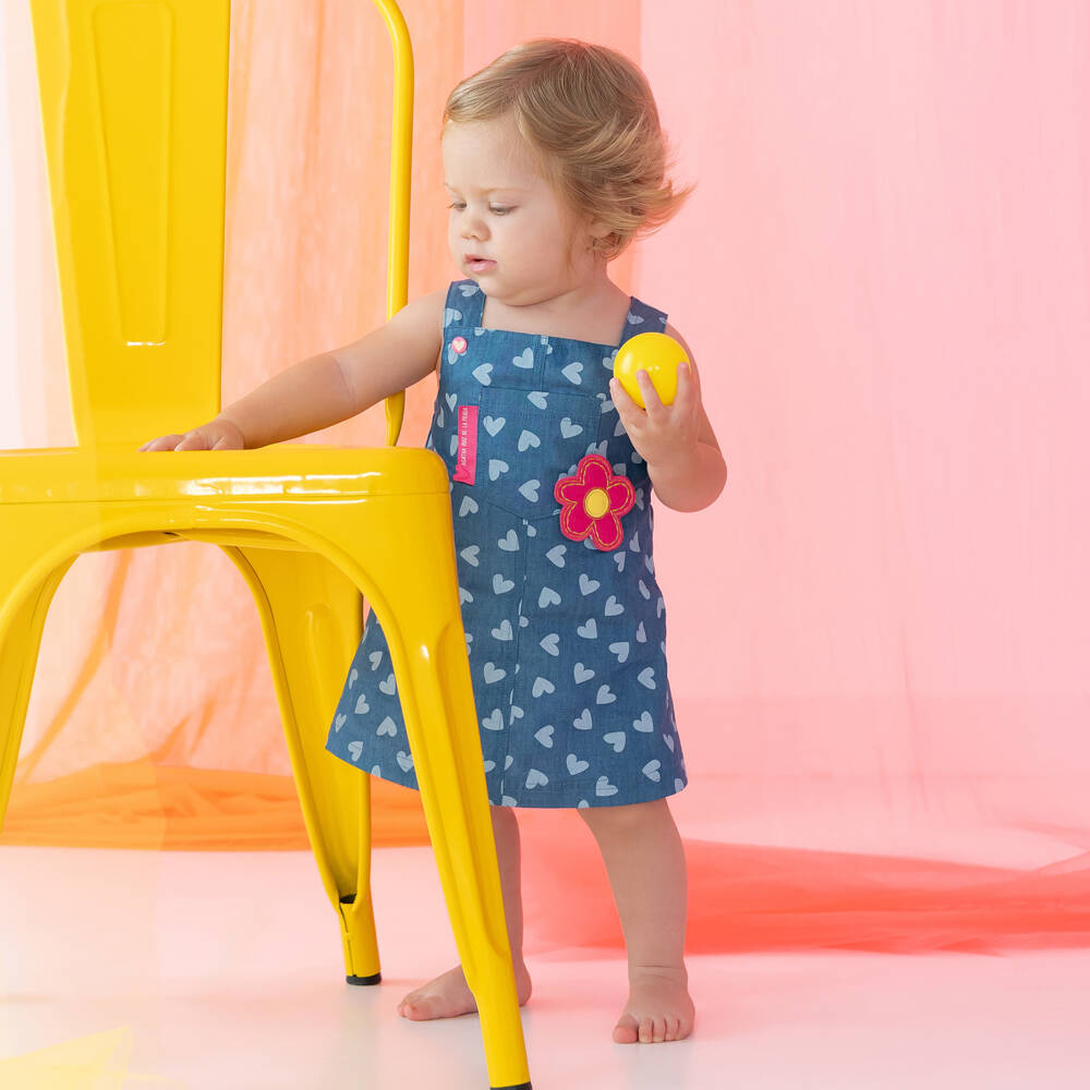 Agatha Ruiz de la Prada-Girls Chambray Dress with Heart Accents | Childrensalon Outlet