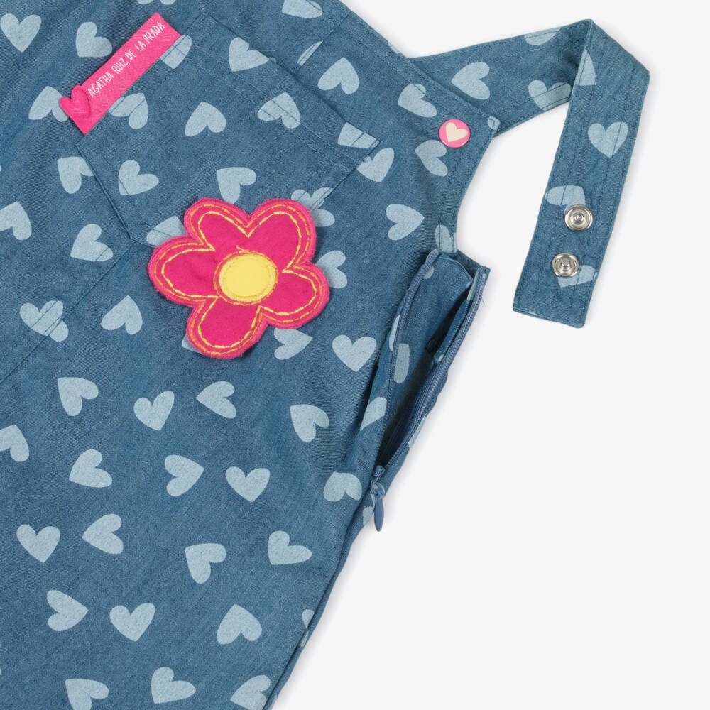 Agatha Ruiz de la Prada-Girls Chambray Dress with Heart Accents | Childrensalon Outlet
