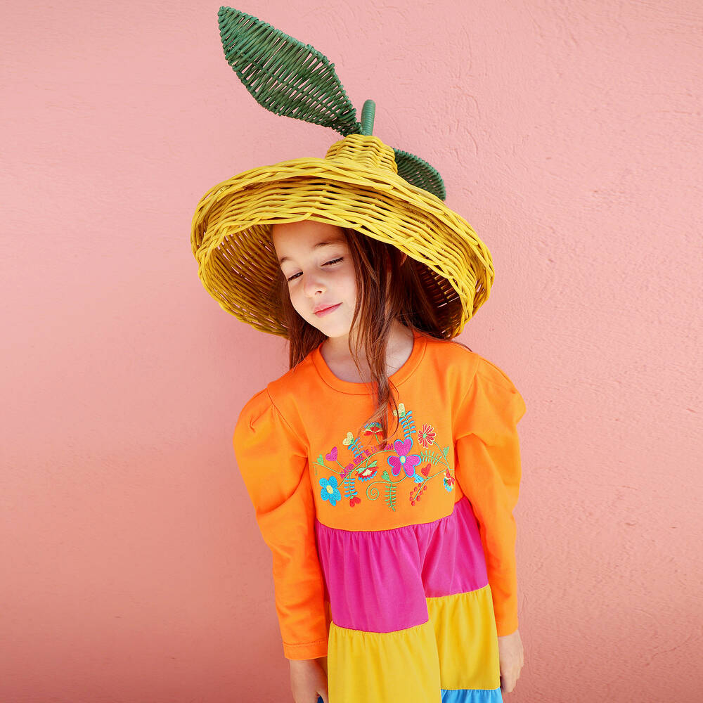 Agatha Ruiz de la Prada-فستان قطن لون برتقالي للبنات | Childrensalon Outlet