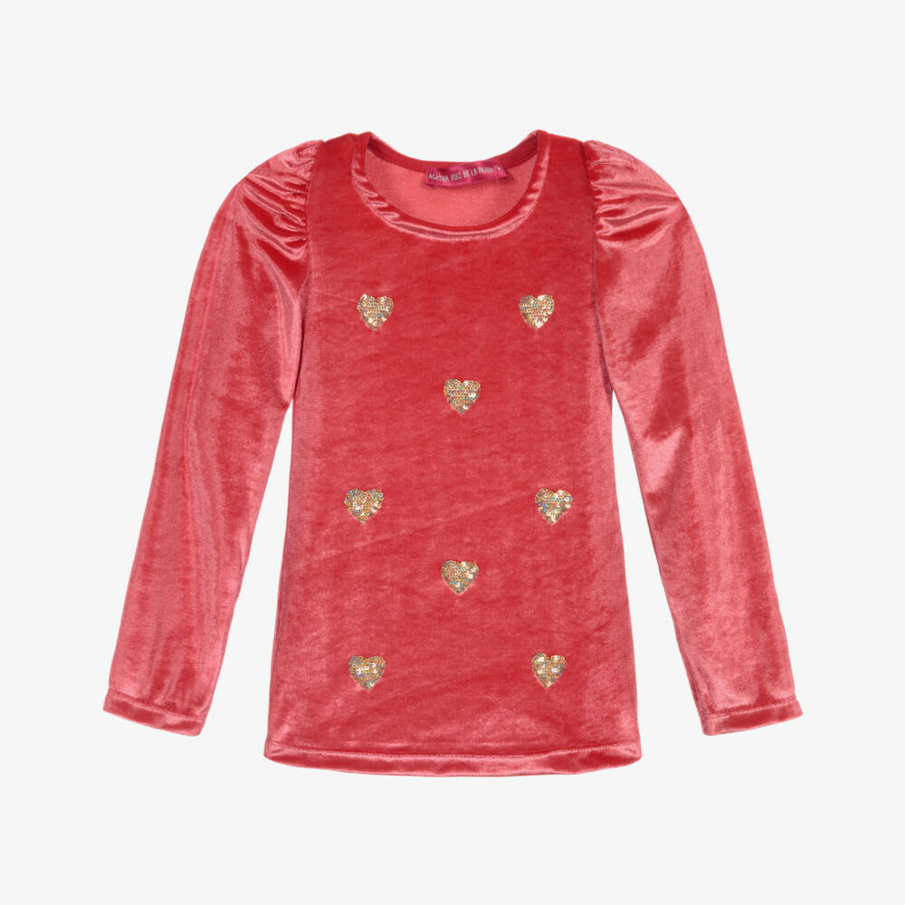 Agatha Ruiz de la Prada-Girls Coral Red Velour Top | Childrensalon Outlet
