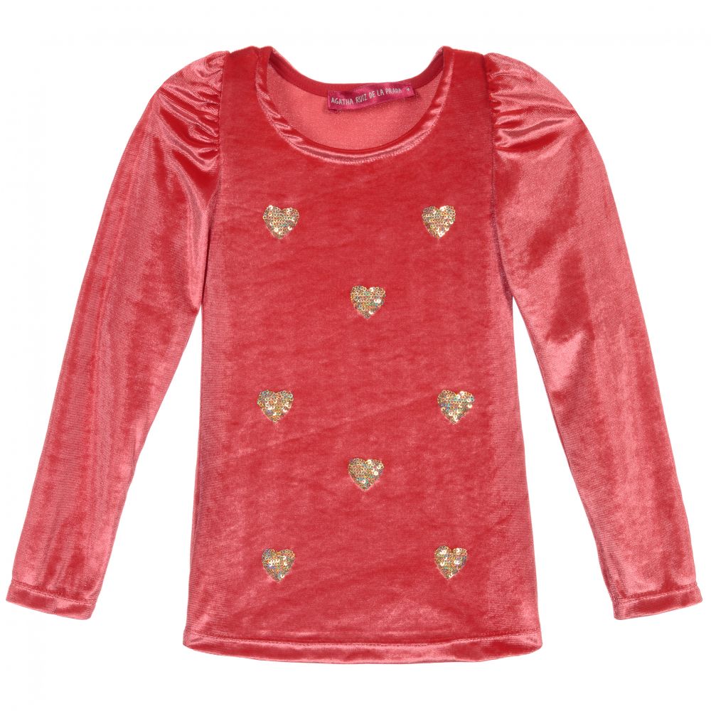 Agatha Ruiz de la Prada - Girls Coral Red Velour Top | Childrensalon