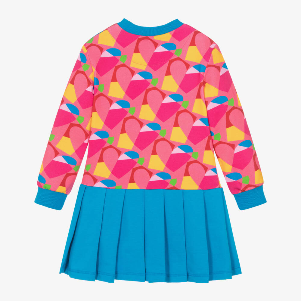 Agatha Ruiz de la Prada-فستان بطبعة قلوب قطن لون أزرق وزهري | Childrensalon Outlet