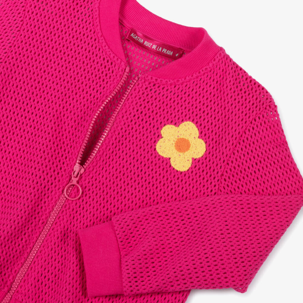 Agatha Ruiz de la Prada-Girls Cotton Mesh Knit Zip Jacket | Childrensalon Outlet