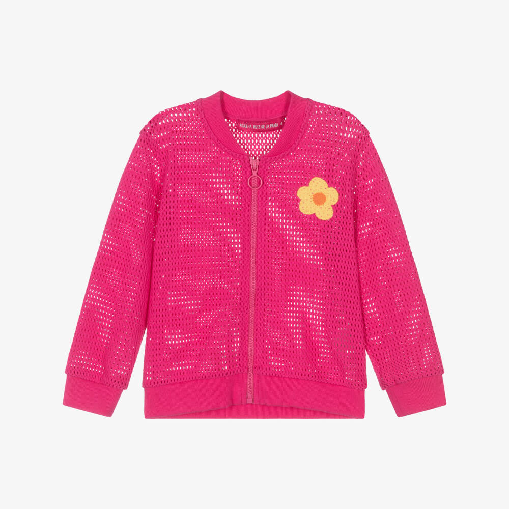 Agatha Ruiz de la Prada-Girls Cotton Mesh Knit Zip Jacket | Childrensalon Outlet
