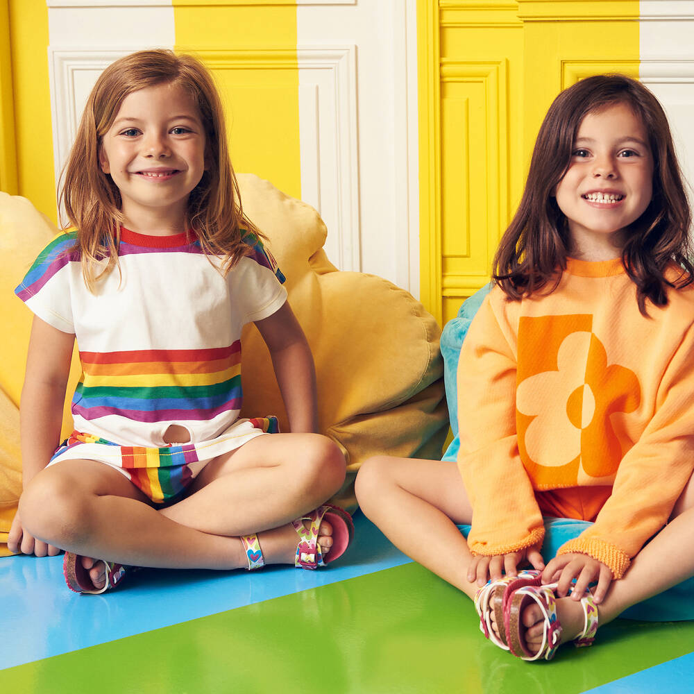 Agatha Ruiz de la Prada-Girls Cotton Rainbow Stripe Crop T-Shirt | Childrensalon Outlet