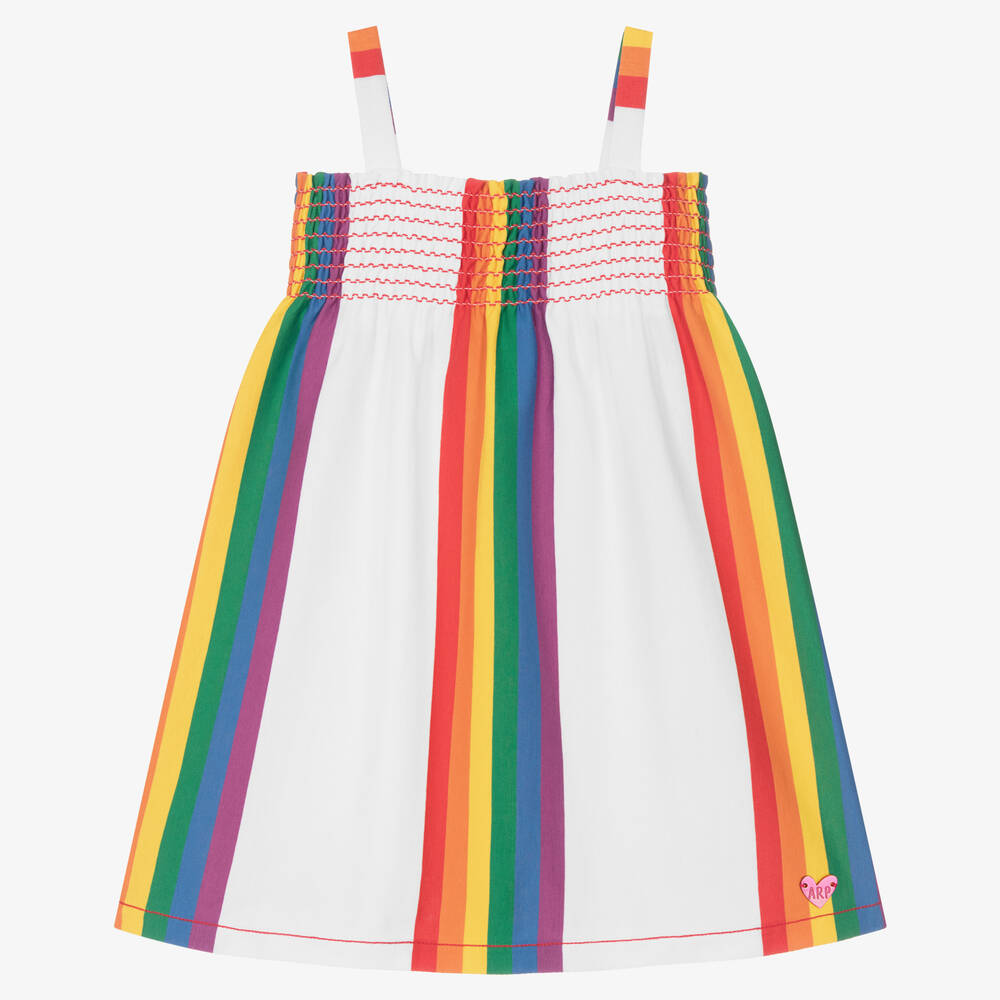 Agatha Ruiz de la Prada - Girls Cotton Rainbow Stripe Dress | Childrensalon