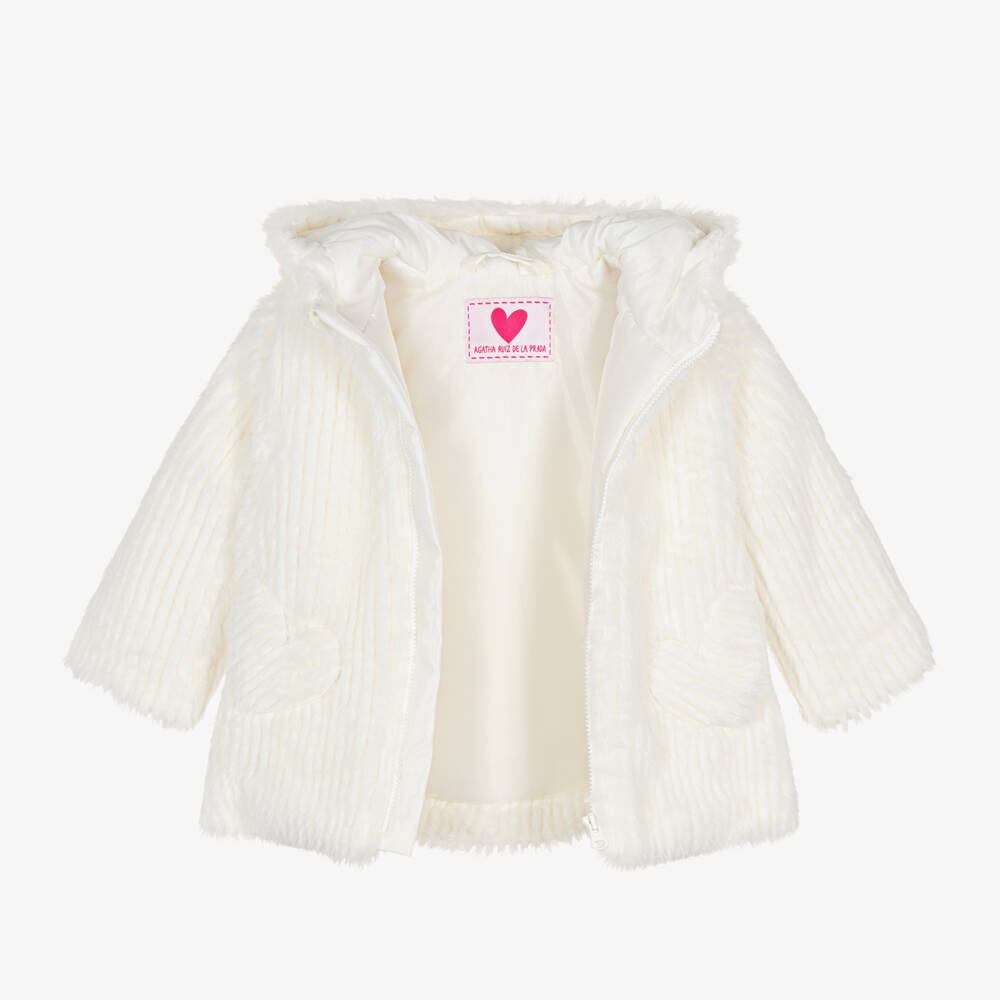 Agatha Ruiz de la Prada-Girls Cream Faux Fur Coat | Childrensalon Outlet
