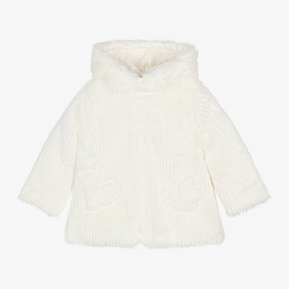 Agatha Ruiz de la Prada-Кремовое пальто с капюшоном из искусственного меха для девочек | Childrensalon Outlet