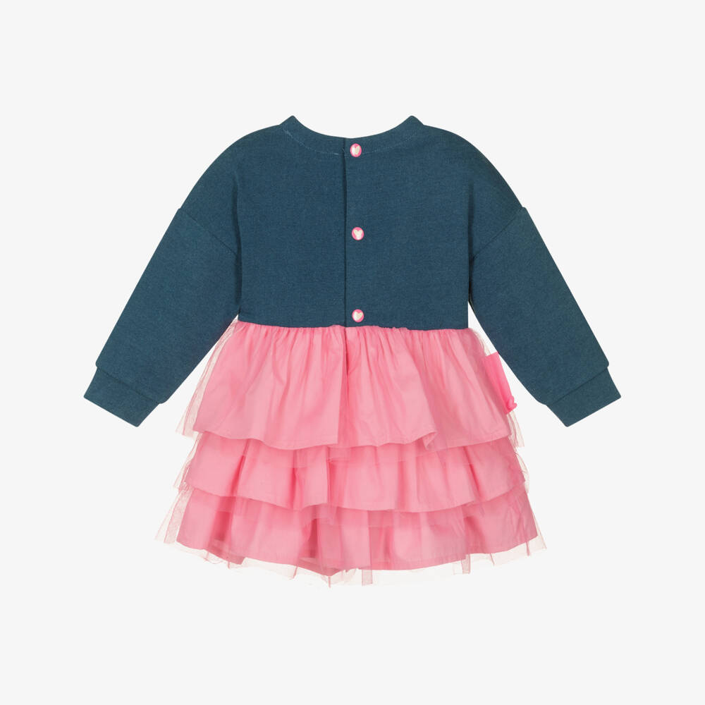 Agatha Ruiz de la Prada-فستان تول وقطن لون أزرق وزهري | Childrensalon Outlet