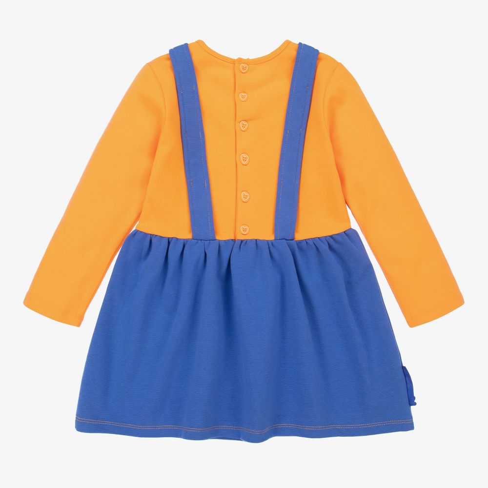 Agatha Ruiz de la Prada-طقم فستان وكولون قطن جيرسي لون أزرق وبرتقالي | Childrensalon Outlet