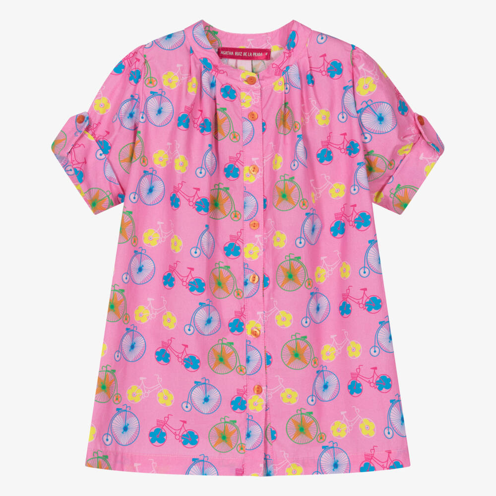 Agatha Ruiz de la Prada-Girls Flared Pink Poplin Dress | Childrensalon Outlet