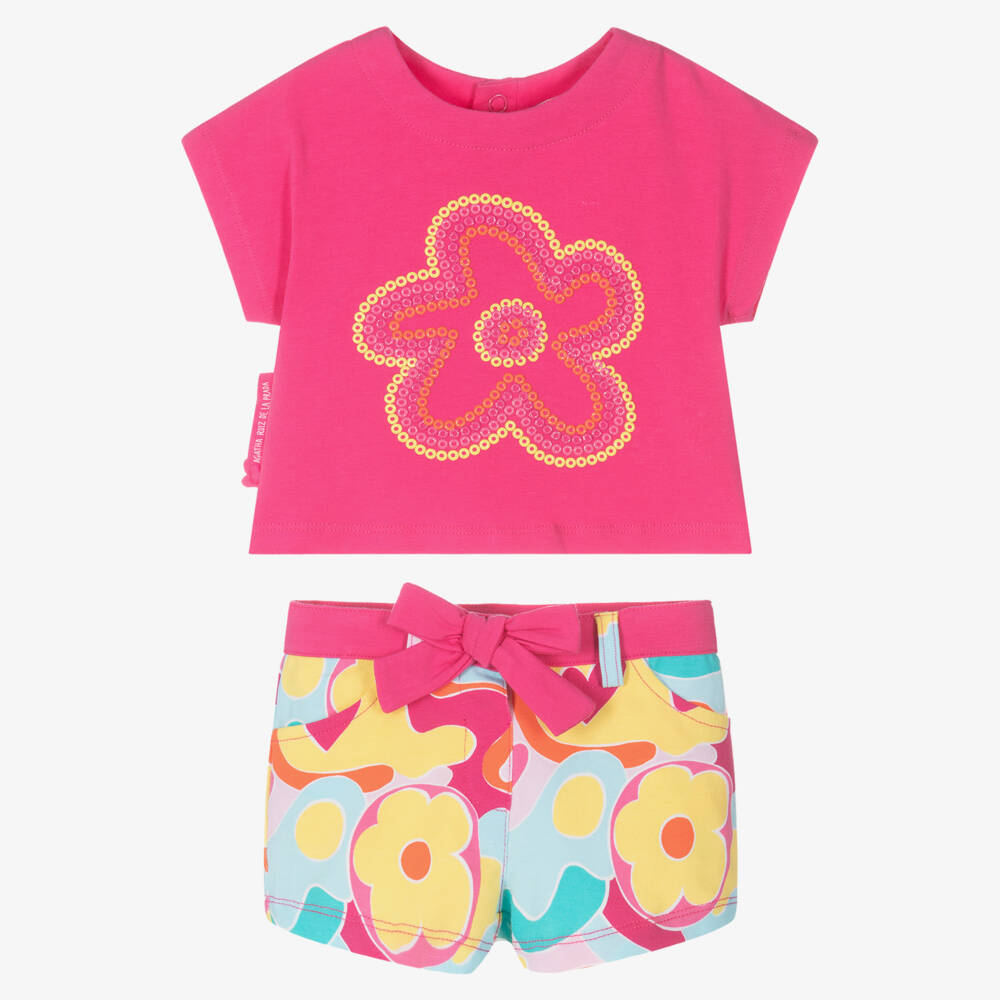 Agatha Ruiz de la Prada-Комплект розовых хлопковых шорт с цветочным узором для девочек | Childrensalon Outlet