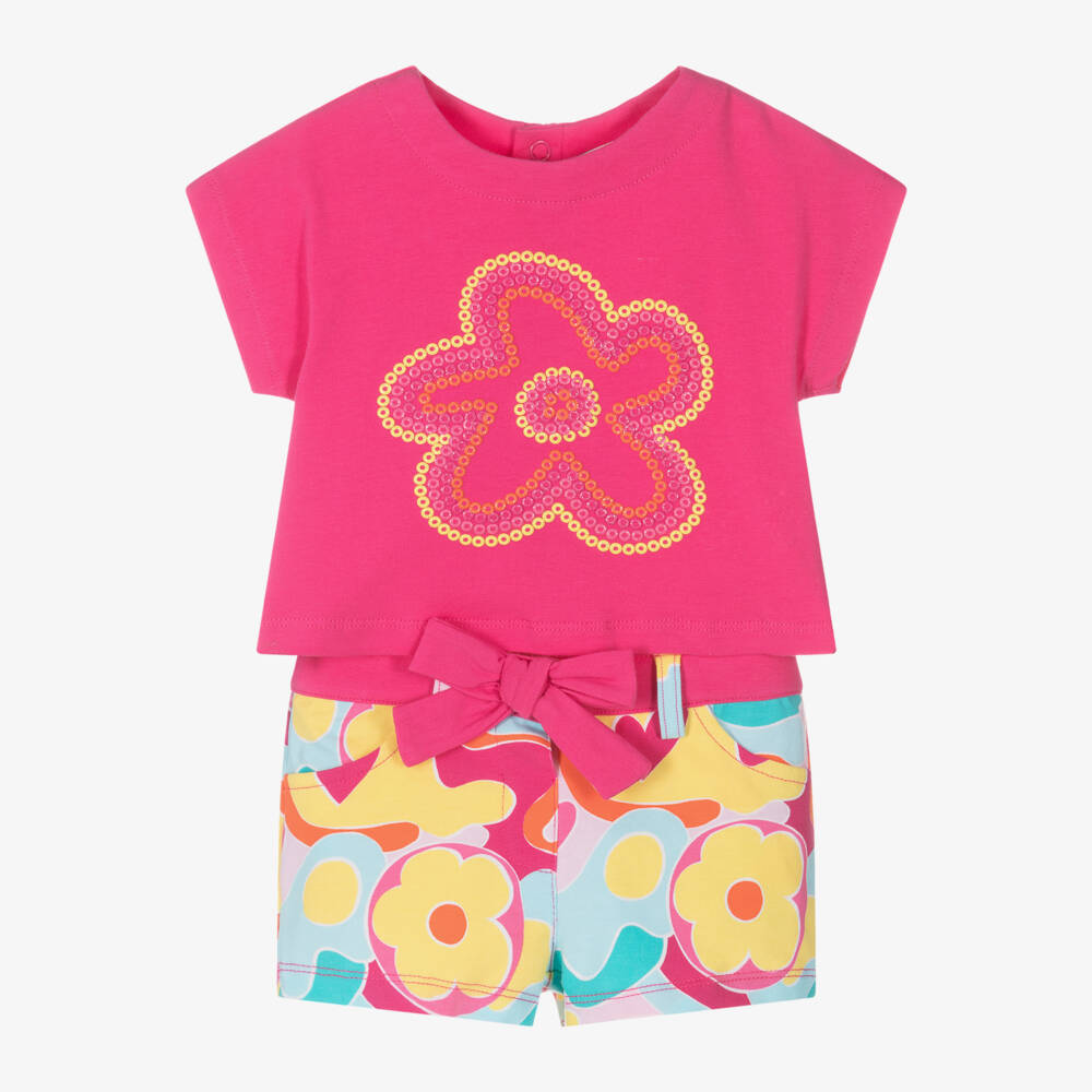 Agatha Ruiz de la Prada-Комплект розовых хлопковых шорт с цветочным узором для девочек | Childrensalon Outlet