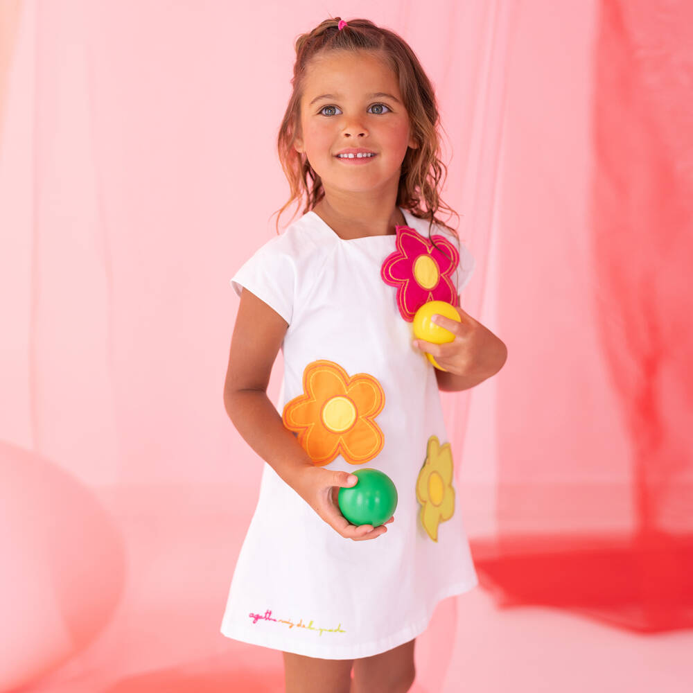 Agatha Ruiz de la Prada-Girls Floral White Cotton Frock | Childrensalon Outlet