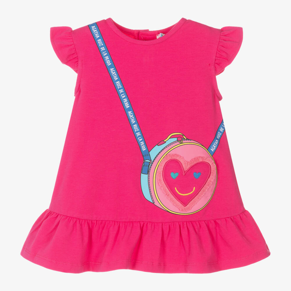 Agatha Ruiz de la Prada-فستان بناتي بلون فوشيا مع تصميم حقيبة | Childrensalon Outlet