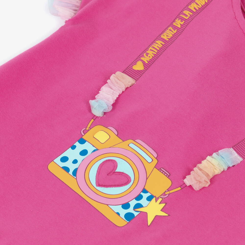 Agatha Ruiz de la Prada-Girls Fuchsia Pink Cotton Jersey Camera Print Dress | Childrensalon Outlet