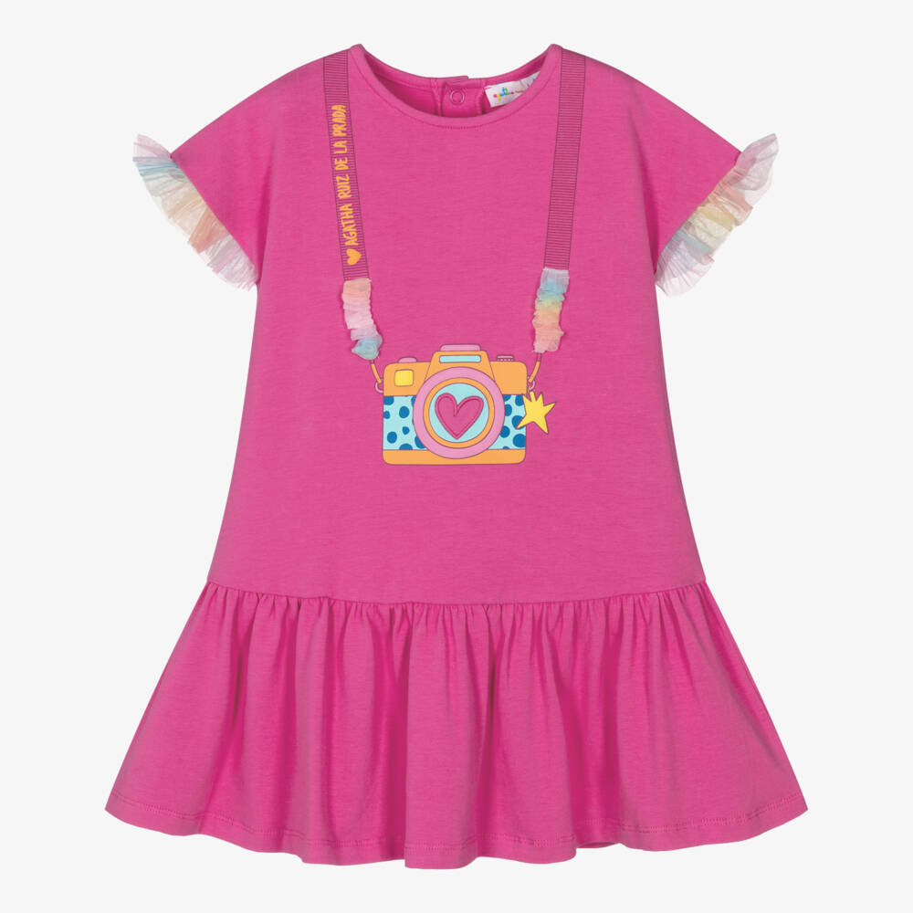 Agatha Ruiz de la Prada-Girls Fuchsia Pink Cotton Jersey Camera Print Dress | Childrensalon Outlet