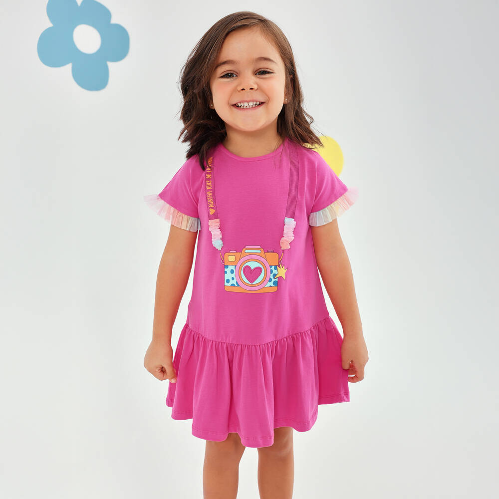 Agatha Ruiz de la Prada-Girls Fuchsia Pink Cotton Jersey Camera Print Dress | Childrensalon Outlet