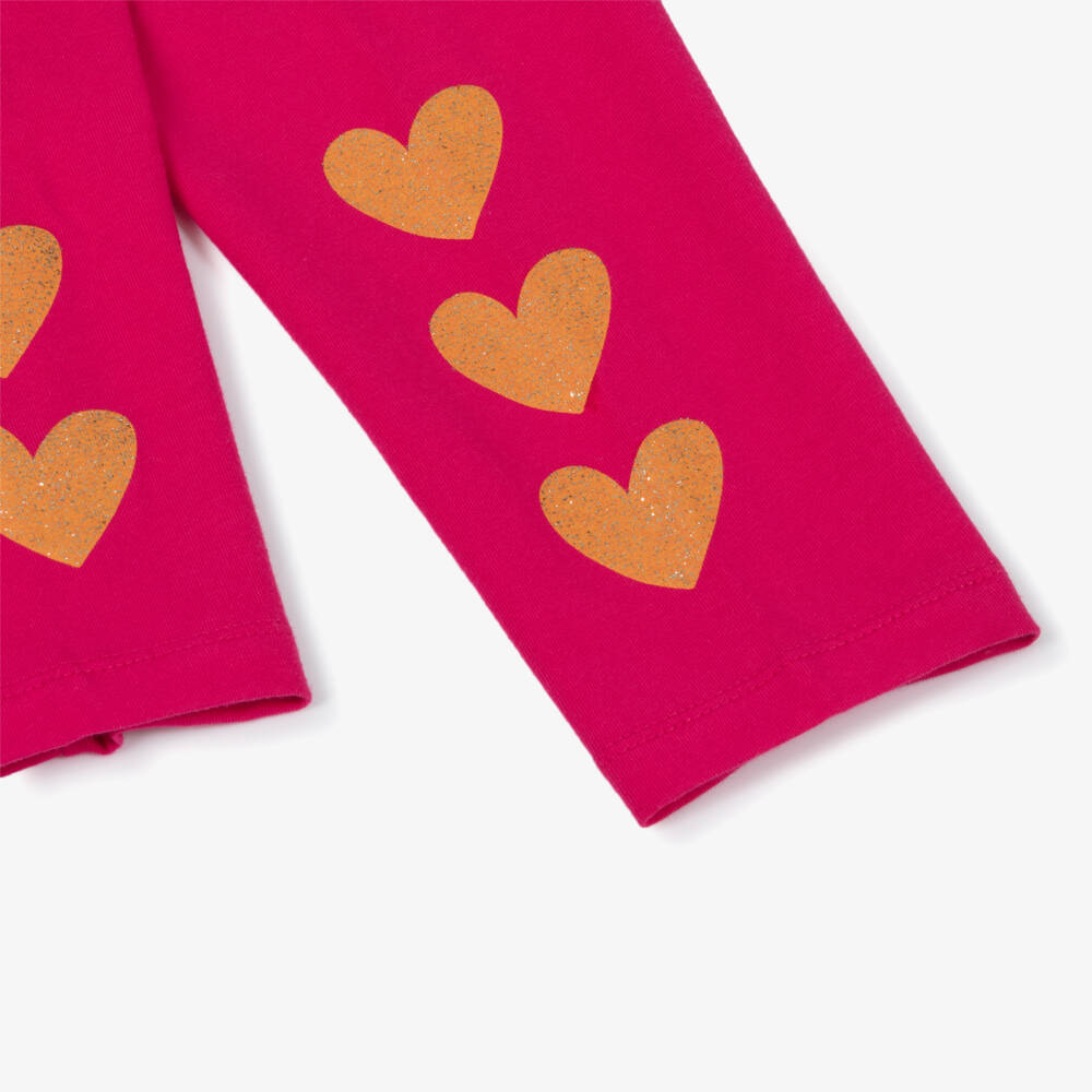 Agatha Ruiz de la Prada-Girls Fuchsia Pink Cotton Leggings with Glittery Gold Hearts | Childrensalon Outlet