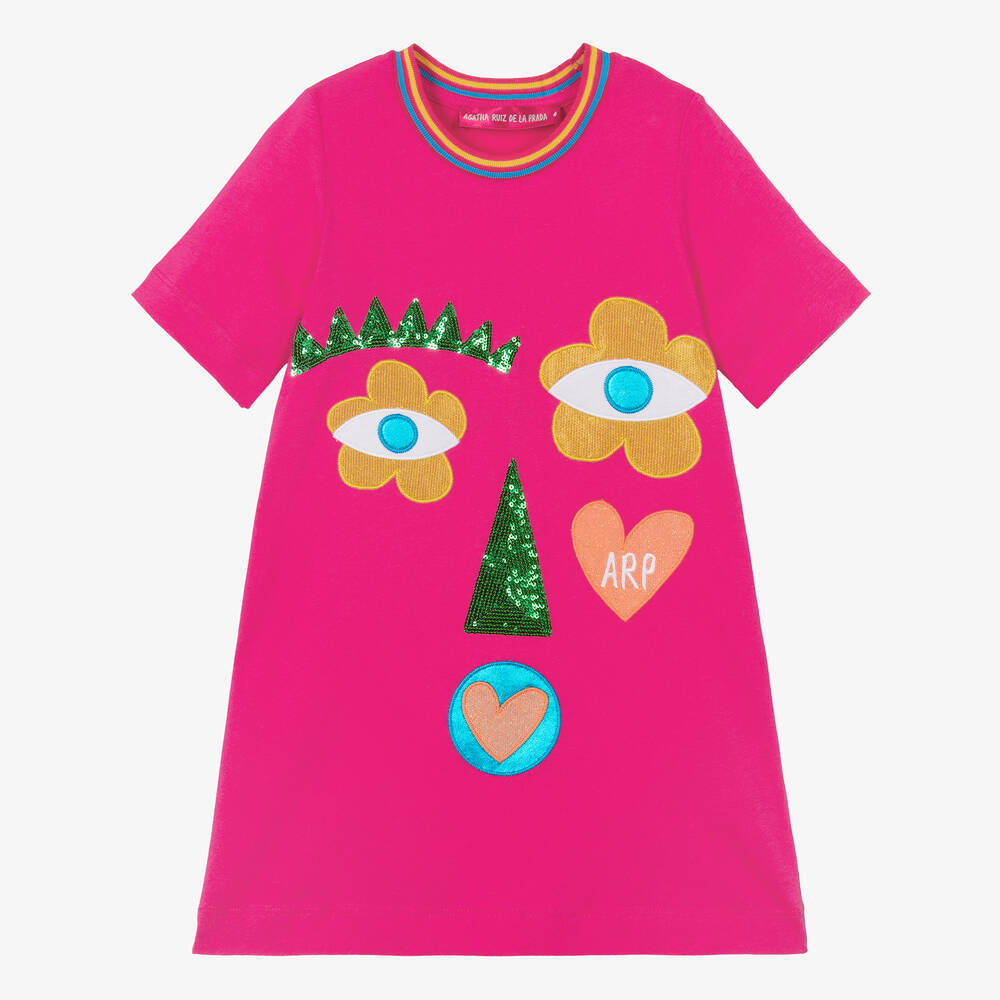Agatha Ruiz de la Prada-Girls Fuchsia Pink Cotton T-Shirt Dress | Childrensalon Outlet