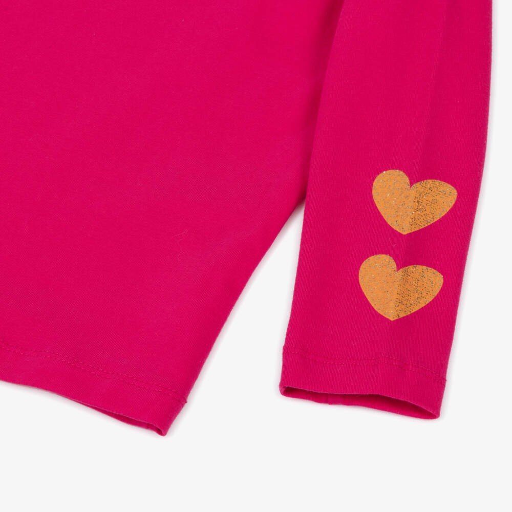 Agatha Ruiz de la Prada-Girls Fuchsia Pink Cotton Top with Glittery Gold Hearts | Childrensalon Outlet