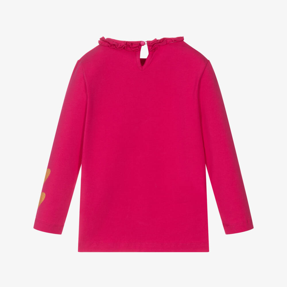 Agatha Ruiz de la Prada-Girls Fuchsia Pink Cotton Top with Glittery Gold Hearts | Childrensalon Outlet