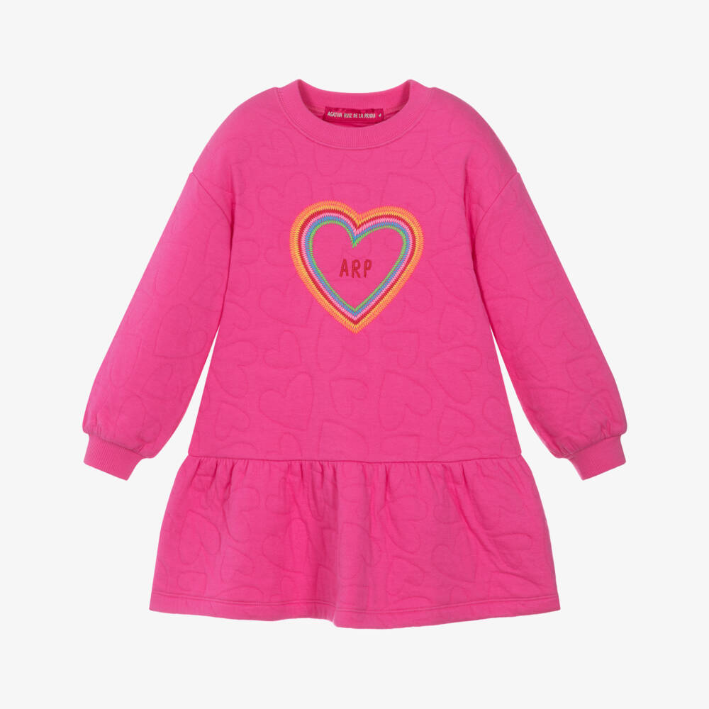 Agatha Ruiz de la Prada-Girls Fuchsia Pink Dress with Embroidered Heart | Childrensalon Outlet