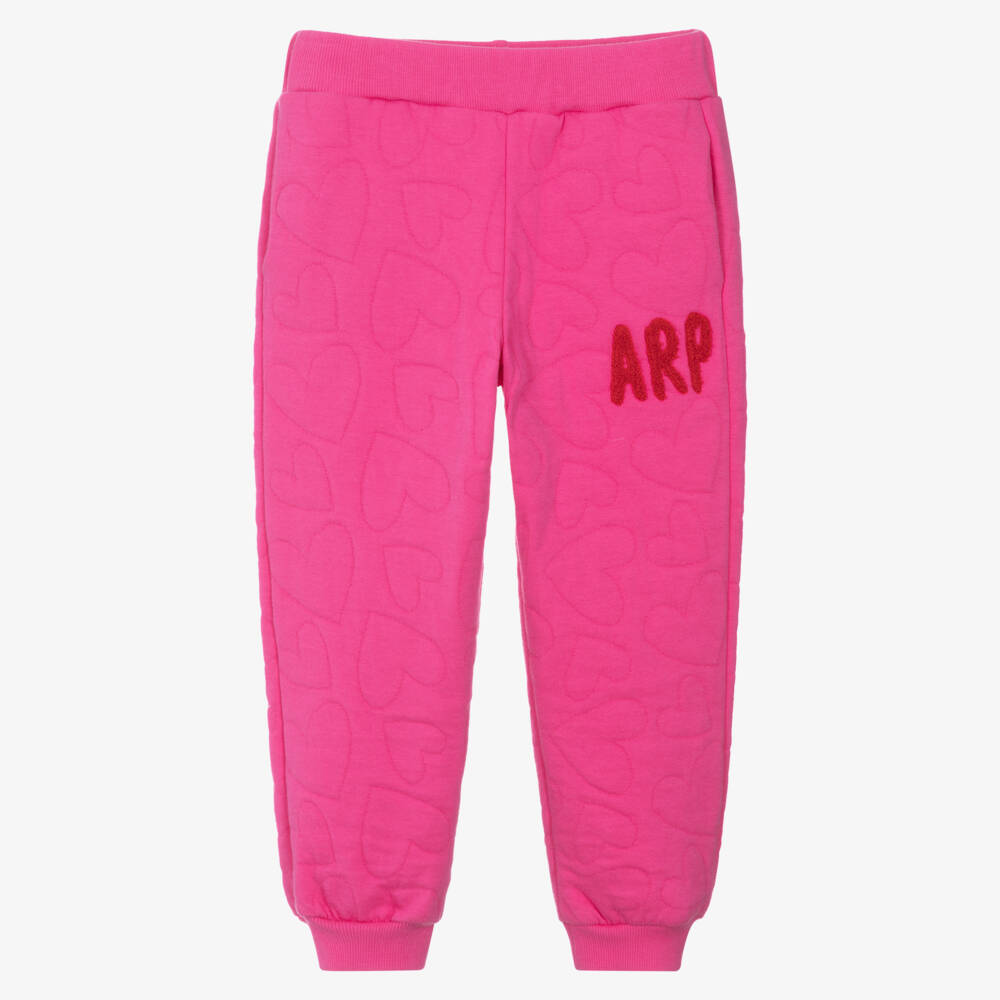 Agatha Ruiz de la Prada-Girls Fuchsia Pink Jersey Joggers with Embroidered Hearts | Childrensalon Outlet