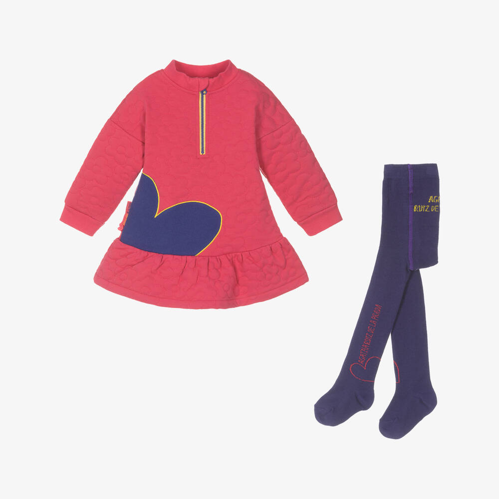 Agatha Ruiz de la Prada-طقم فستان قطن مبطن لون زهري | Childrensalon Outlet