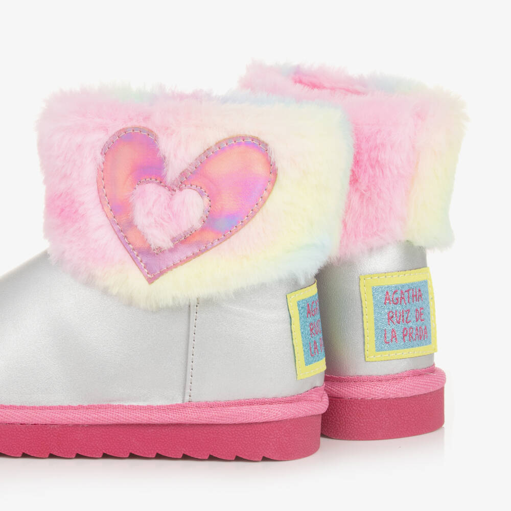 Agatha Ruiz de la Prada-Girls Gleaming Silver & Pink Booties | Childrensalon Outlet