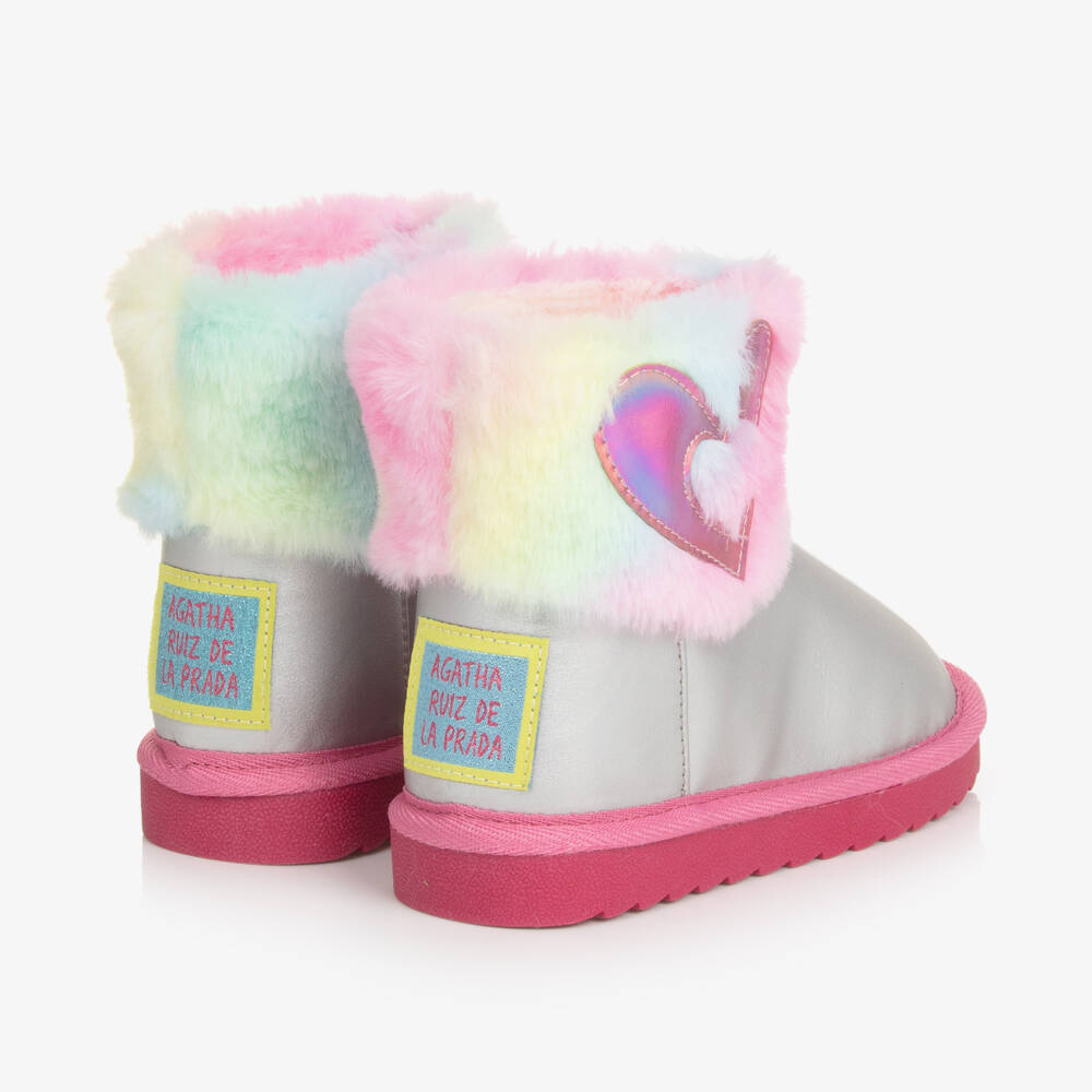 Agatha Ruiz de la Prada-Girls Gleaming Silver & Pink Booties | Childrensalon Outlet