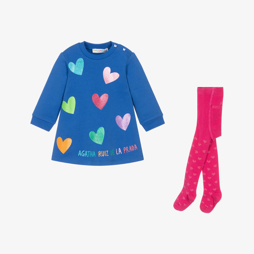 Agatha Ruiz de la Prada-طقم فستان بطبعة ورود لون أزرق | Childrensalon Outlet